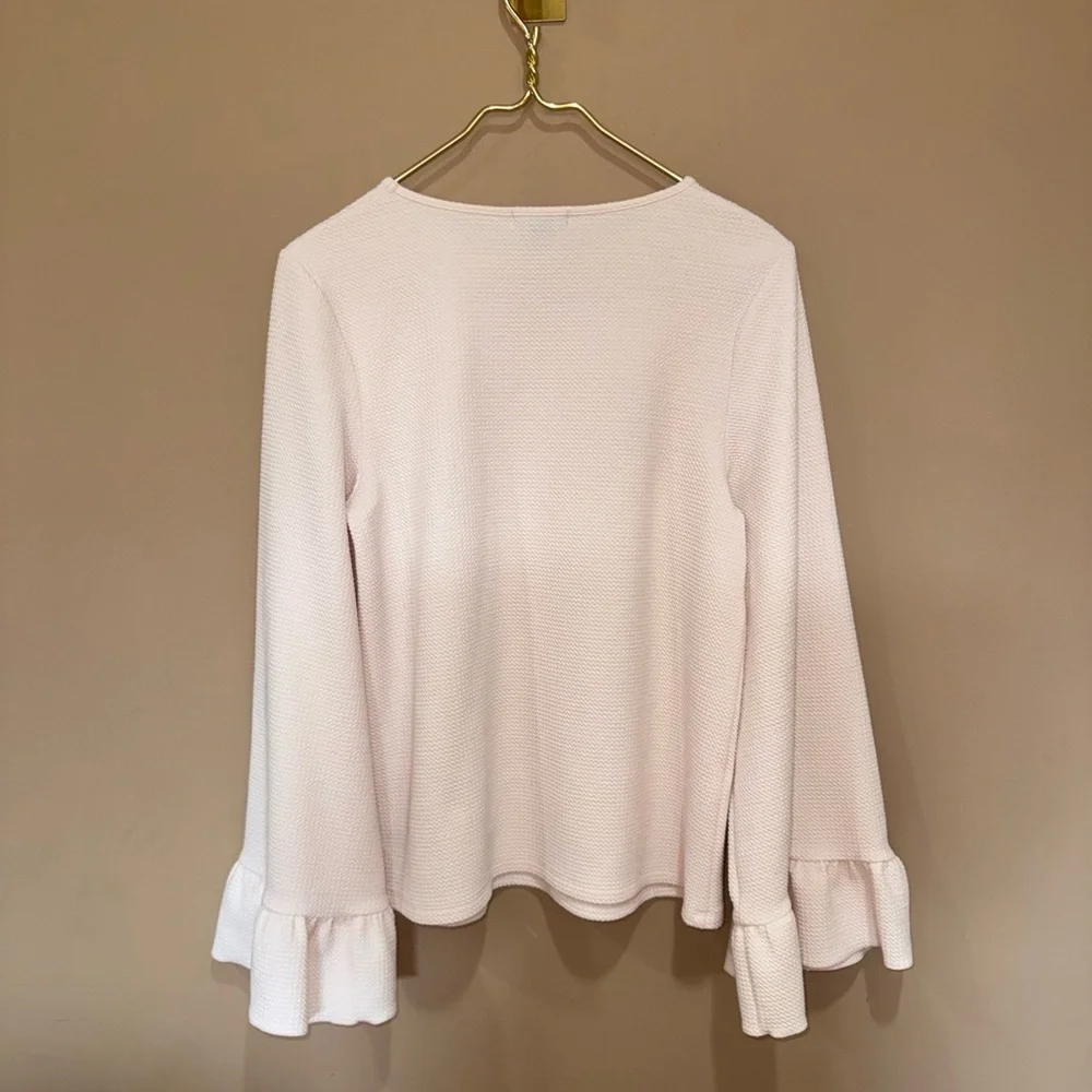 HALOGEN Pale Peach Pink Textured Long-Sleeve Top with Ruffle Cuffs - Picture 2 of 6